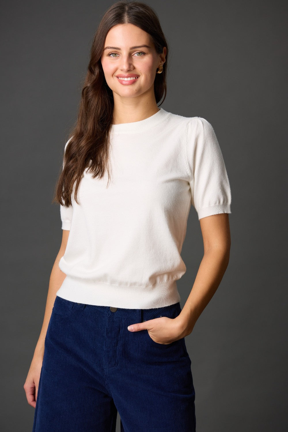 Knit Short Sleeve Puff Sleeve Top