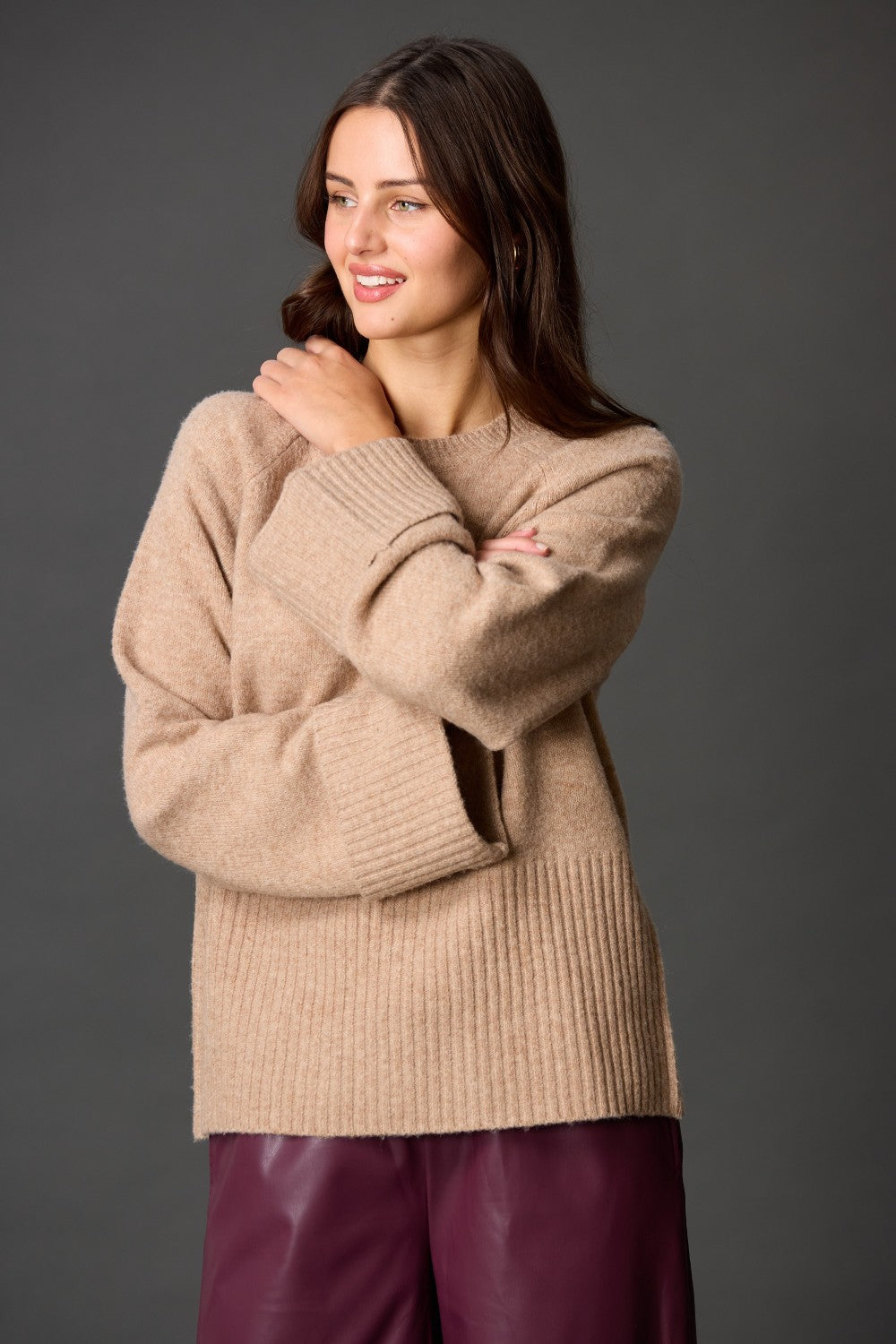 Round Neck Cuff Sweater