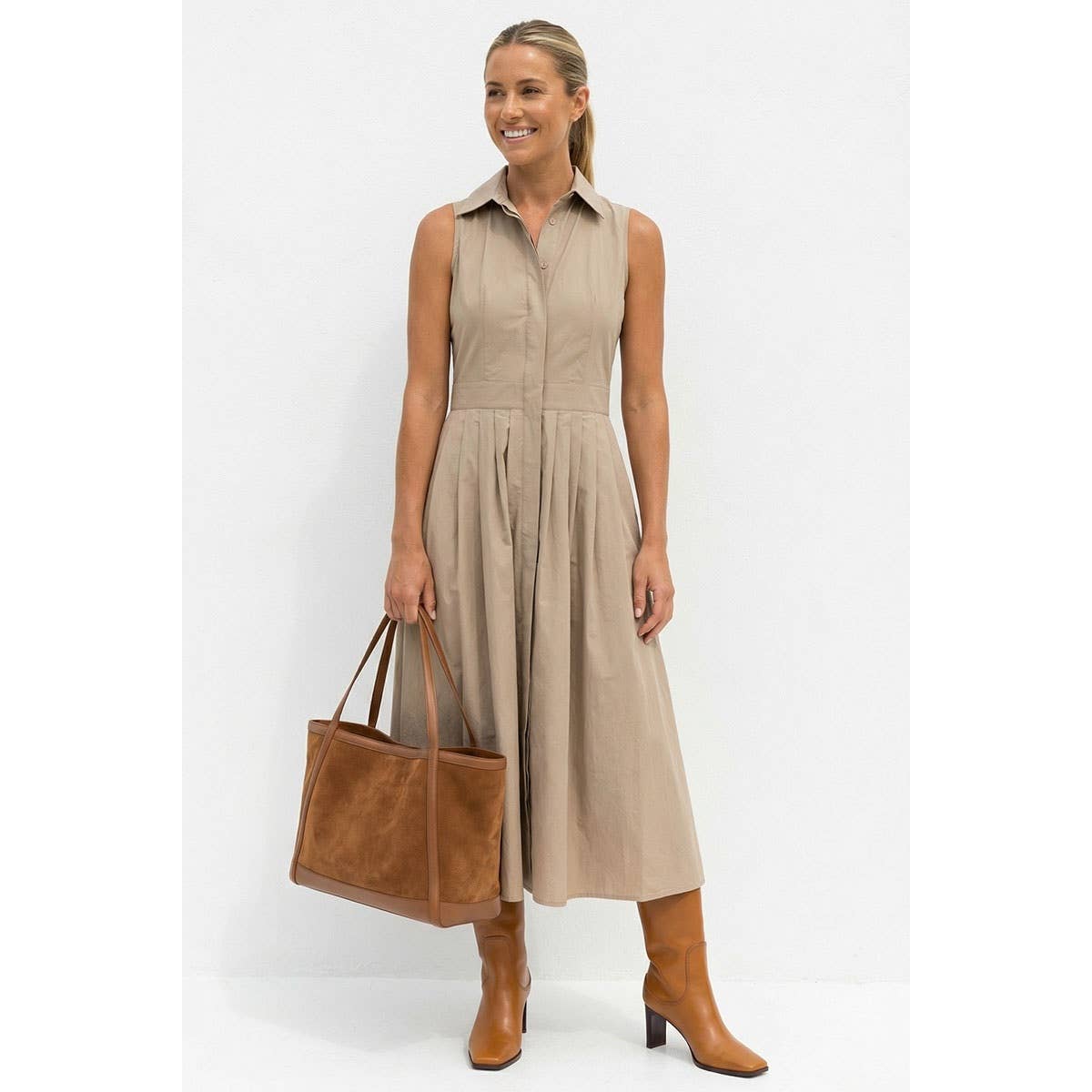 Sleeveless Midi Shirt Dress
