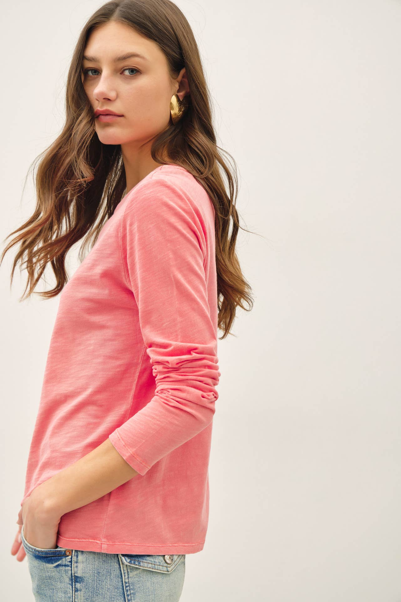 COTTON SLUB CREWNECK LONG SLEEVE TEE