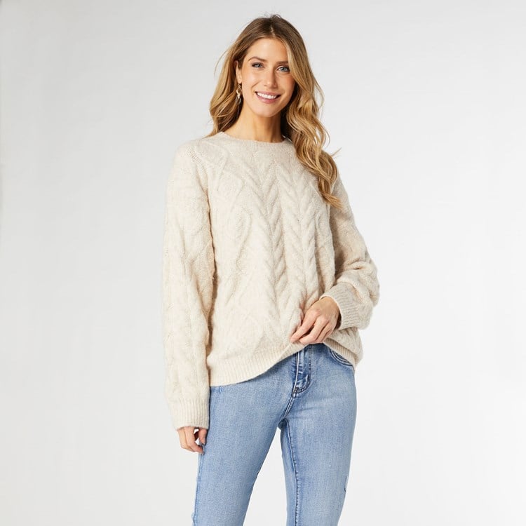 Casper Cable Knit Sweater - Oatmeal Heather XS