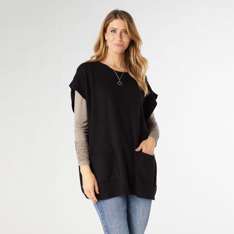 Giovana Sweater Vest with Front Pockets - Black XS