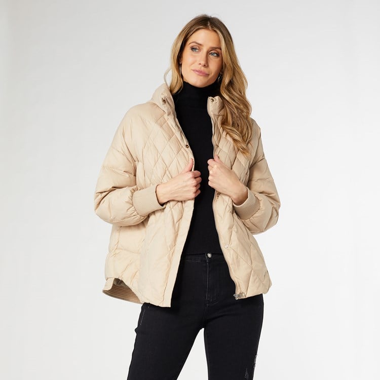 Londyn Relaxed Down Quilted Jacket - Beige XS