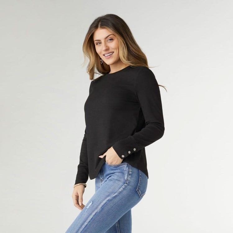 Alexis Super Soft Top with Snap Cuff - Black L/XL