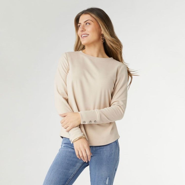 Alexis Super Soft Top with Snap Cuff - Sand L/XL